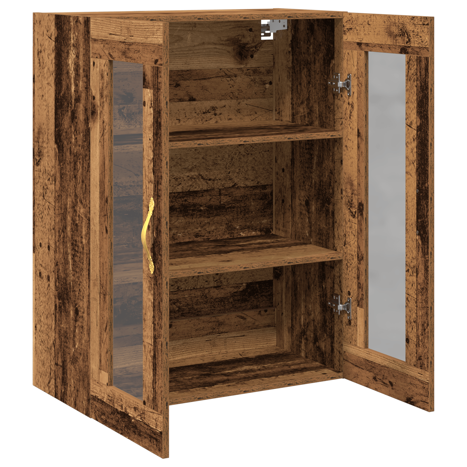 Dulap suspendat cu usi din sticla, lemn vechi, 69,5x34x90 cm — imaginea 5