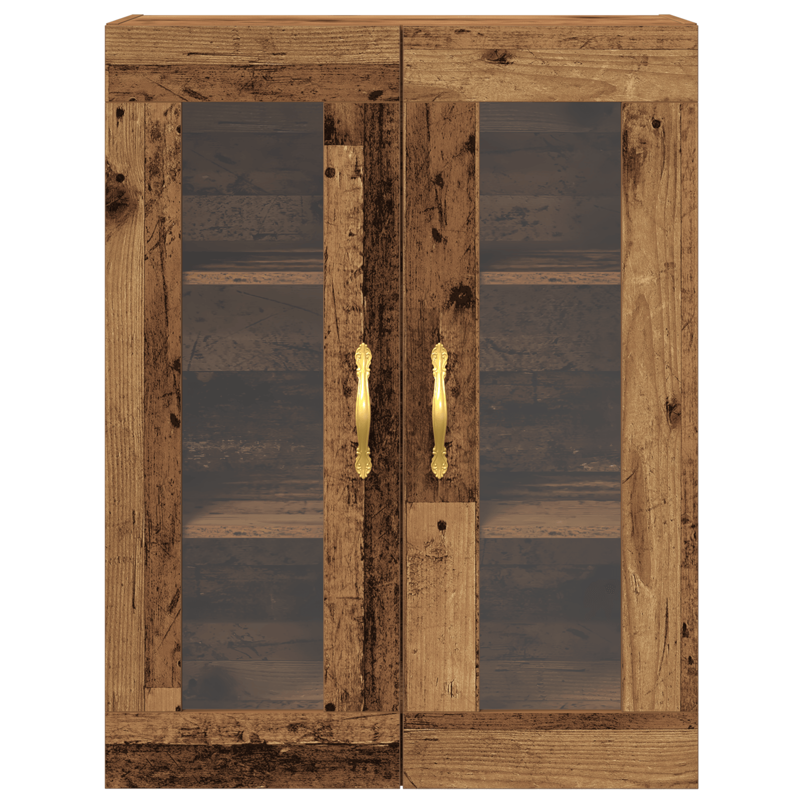 Dulap suspendat cu usi din sticla, lemn vechi, 69,5x34x90 cm — imaginea 6