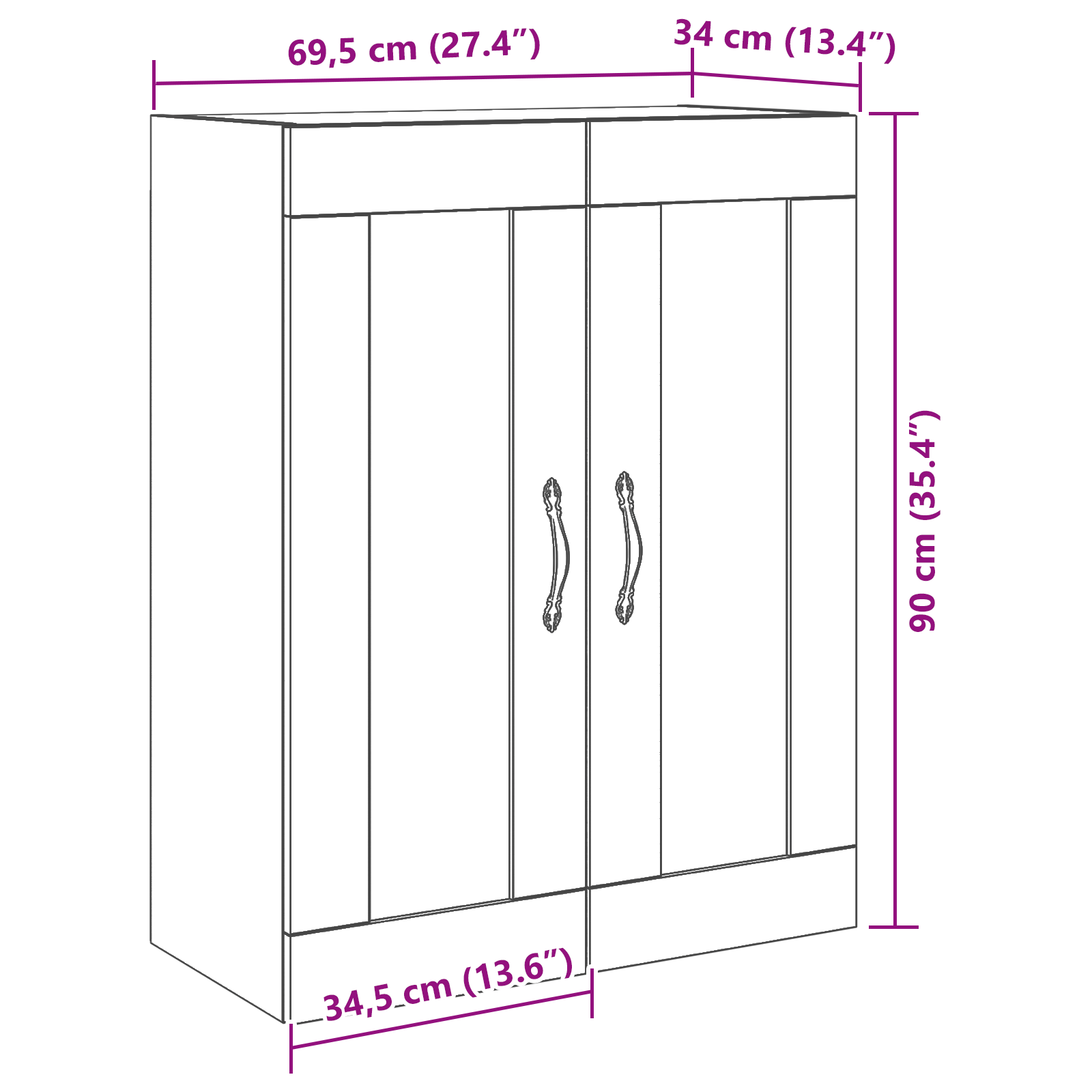 Dulap suspendat cu usi din sticla, lemn vechi, 69,5x34x90 cm — imaginea 11