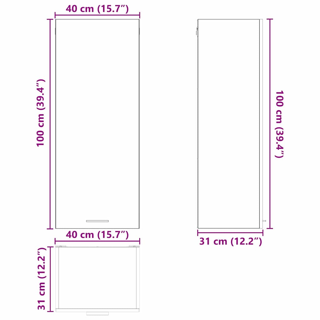 Dulap suspendat Riga Gri Sonoma 40 x 31 x 100 cm Lemn compozit — imaginea 13