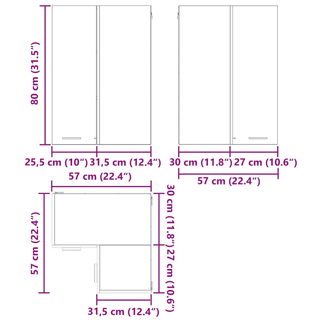 Dulap suspendat Riga Stejar afumat si alb 57 x 57 x 80 cm — imaginea 12