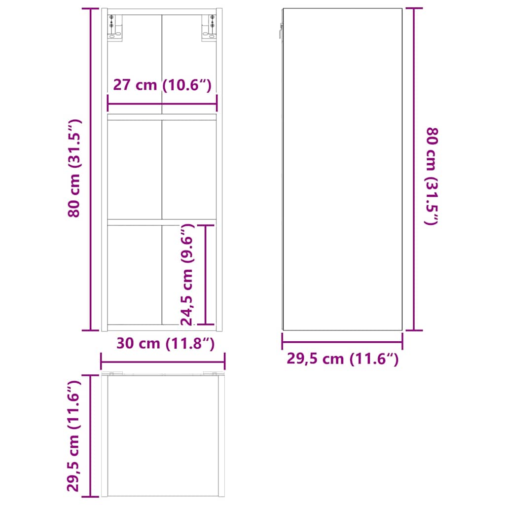 Dulap suspendat cu raft Riga Stejar Negru 30 x 29,5 x 80 cm — imaginea 12