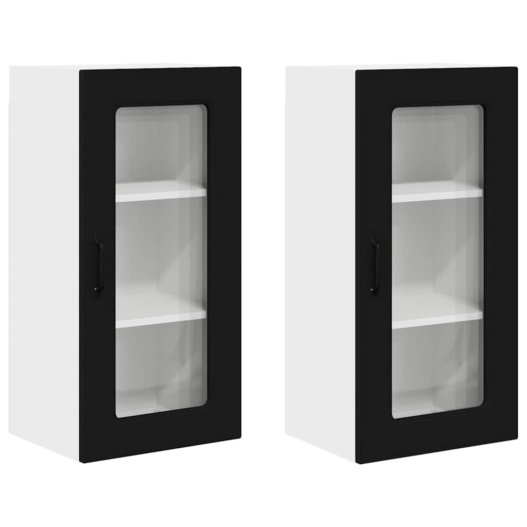 Dulap suspendat de bucatarie cu usa 2 pcs Negru 40 x 31 x 80 cm