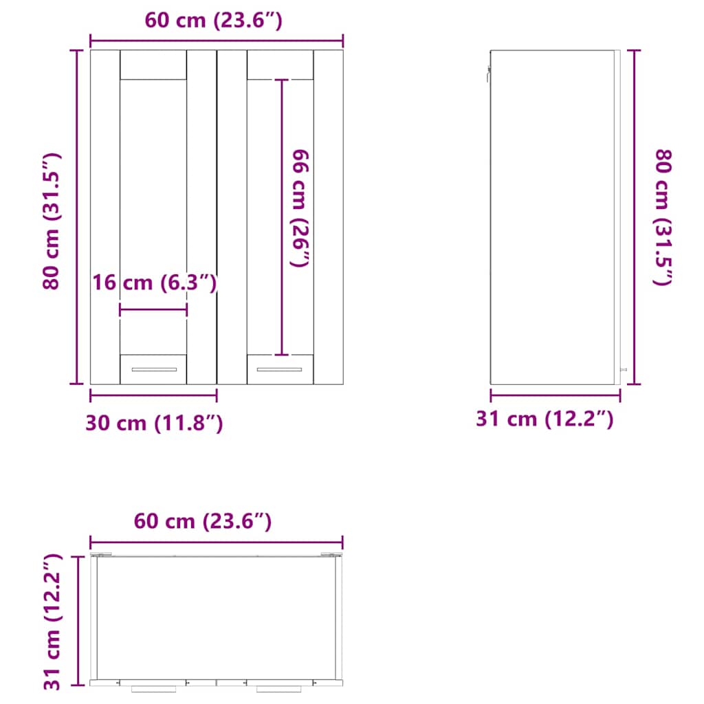 Dulap suspendat Riga Gri Sonoma 60 x 31 x 80 cm Lemn compozit — imaginea 12