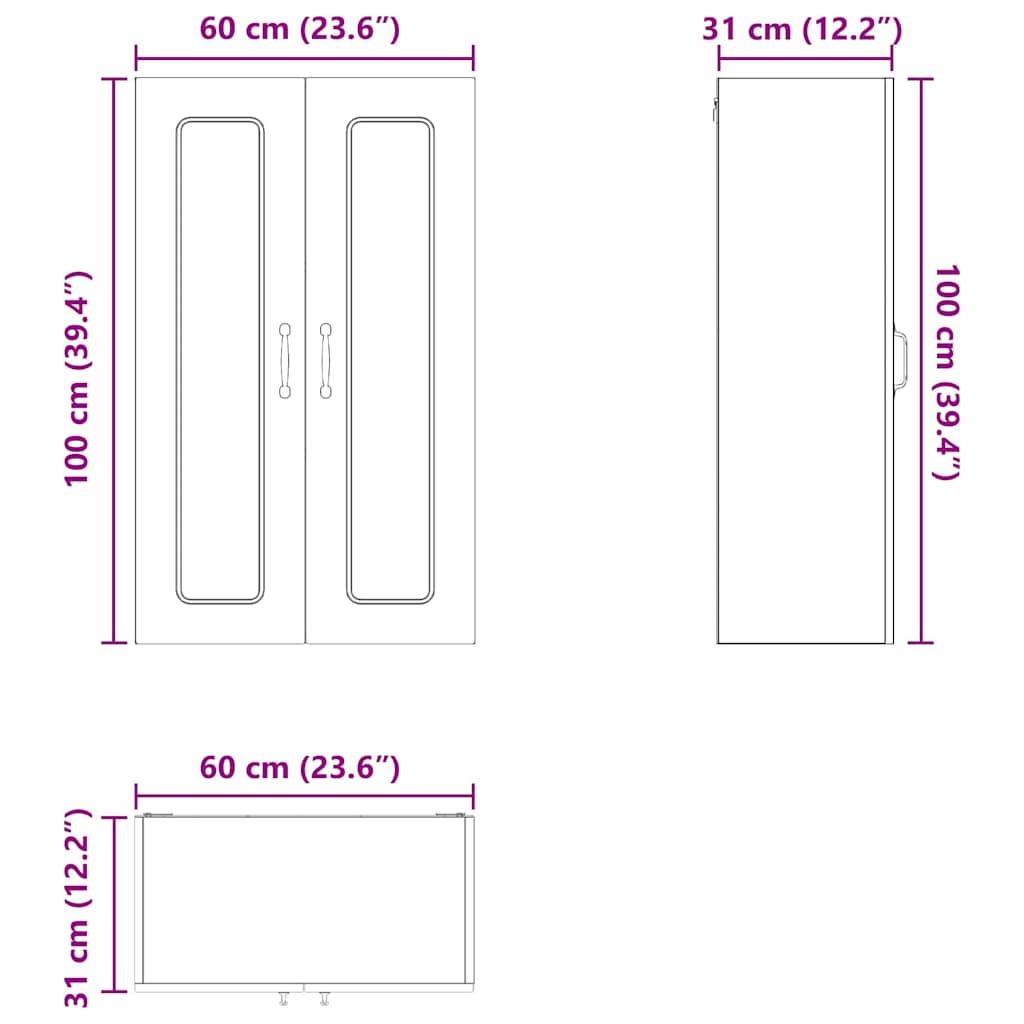Dulap suspendat de bucatarie cu usa Lemn Vechi 60 x 31 x 100 cm — imaginea 12