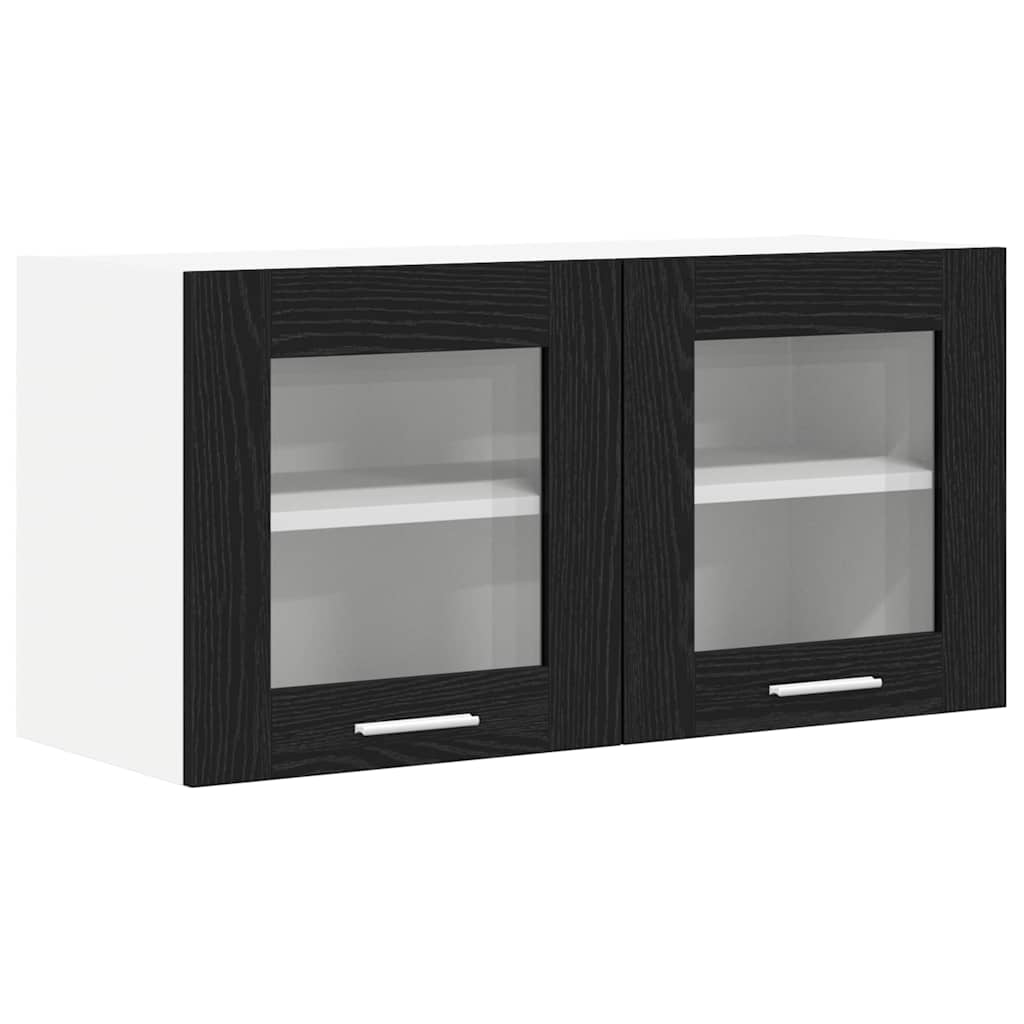 Dulap suspendat cu usa Riga Stejar negru si Alb 80 x 31 x 40 cm