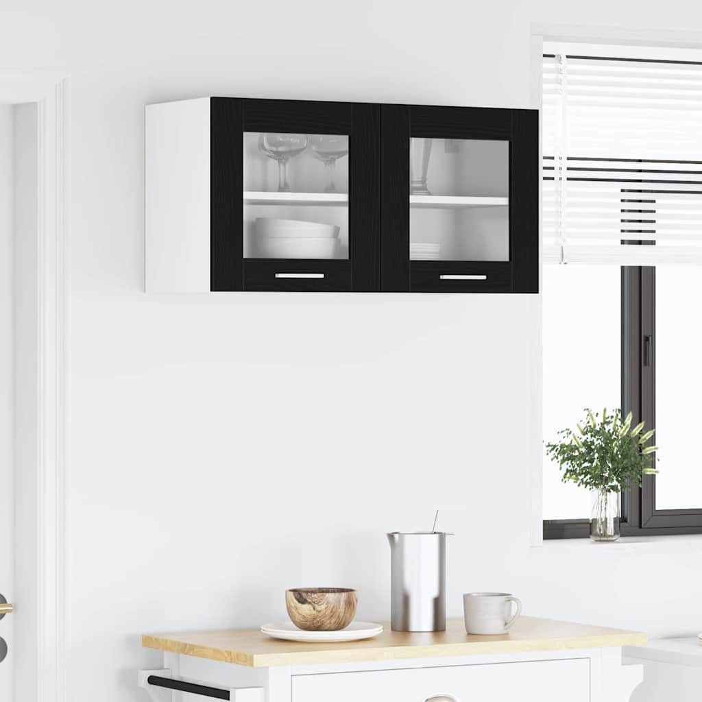 Dulap suspendat cu usa Riga Stejar negru si Alb 80 x 31 x 40 cm — imaginea 5