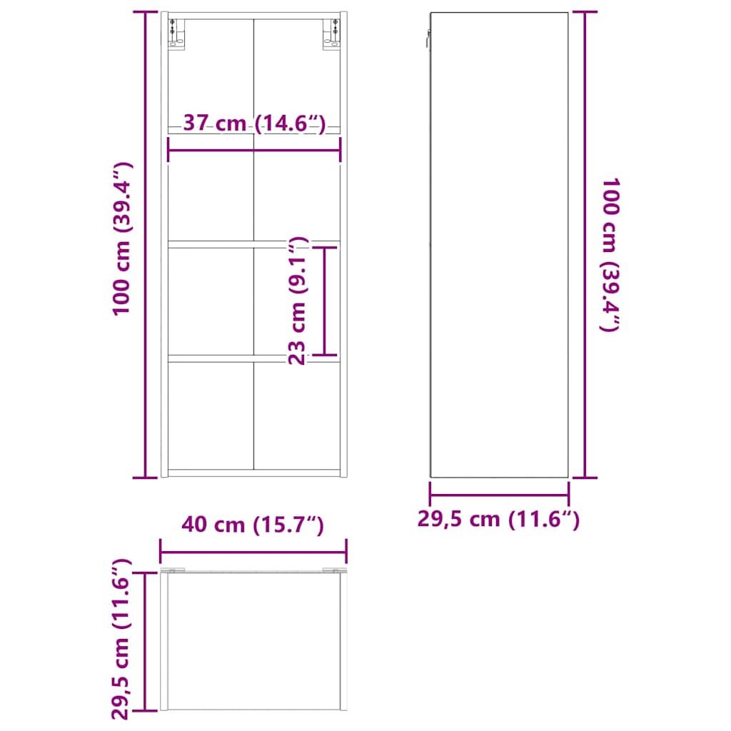 Dulap suspendat cu raft Riga Stejar Negru 40 x 29,5 x 100 cm — imaginea 12
