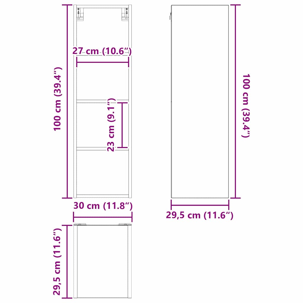 Dulap suspendat cu raft Riga Stejar Negru 30 x 29,5 x 100 cm — imaginea 12