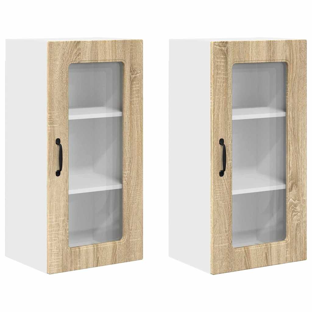 Dulap suspendat de bucatarie cu raft cu usa 2 pcs Stejar Sonoma