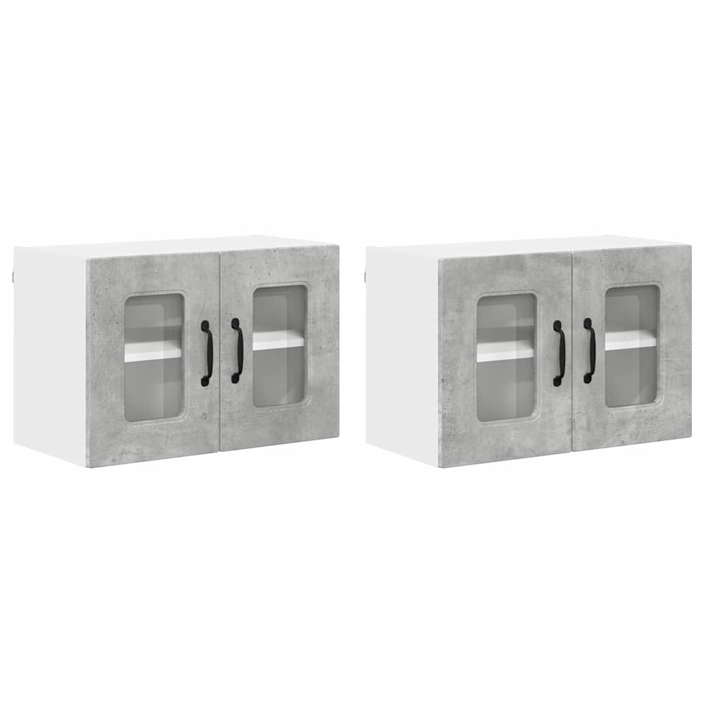 Dulap suspendat de bucatarie cu raft cu usa 2 pcs Gri din beton
