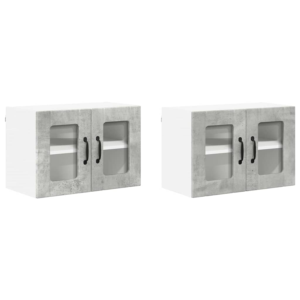 Dulap suspendat de bucatarie cu raft 2 pcs Gri din beton