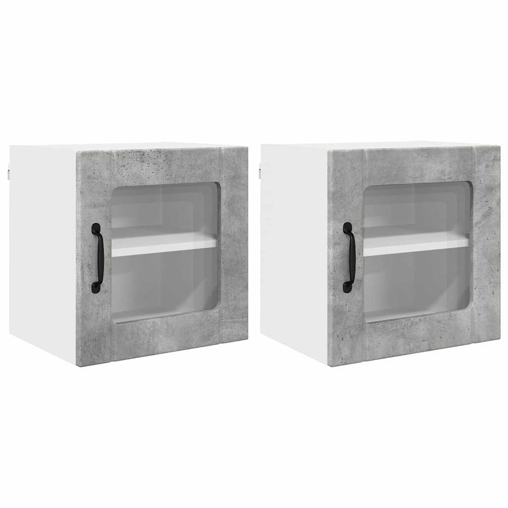 Dulap suspendat de bucatarie cu raft 2 pcs Gri din beton