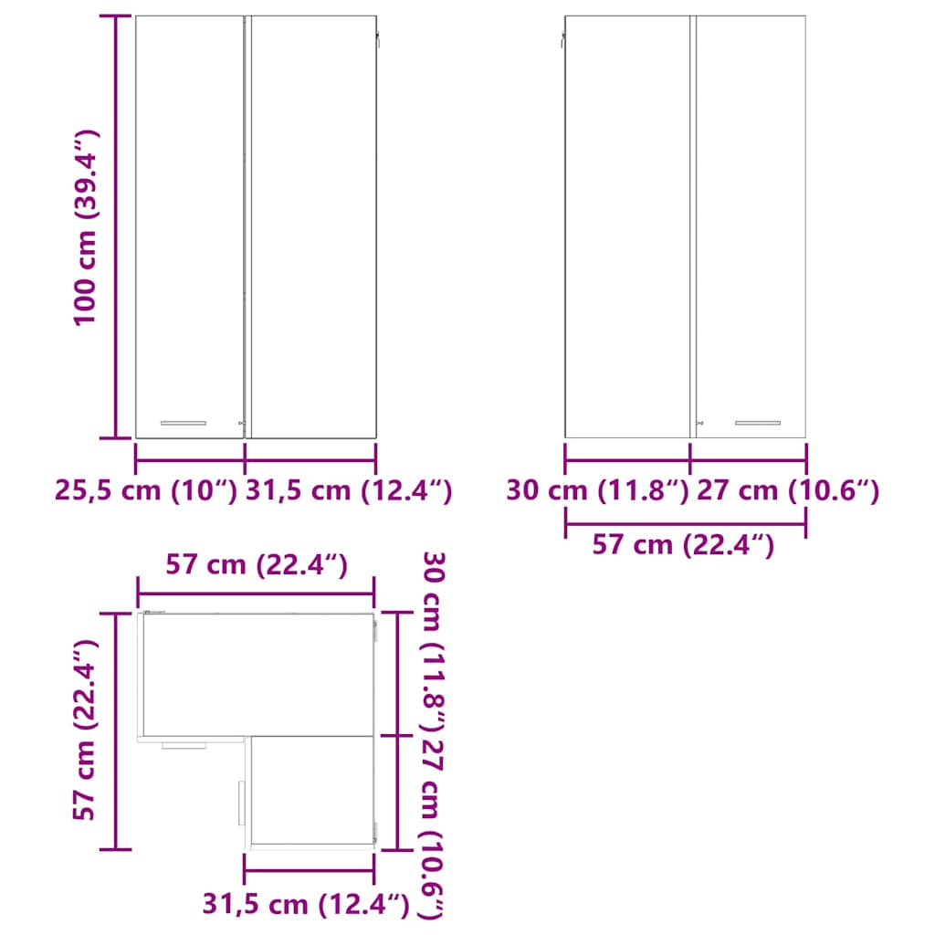 Dulap suspendat Riga Stejar negru si Alb 57 x 57 x 100 cm — imaginea 12