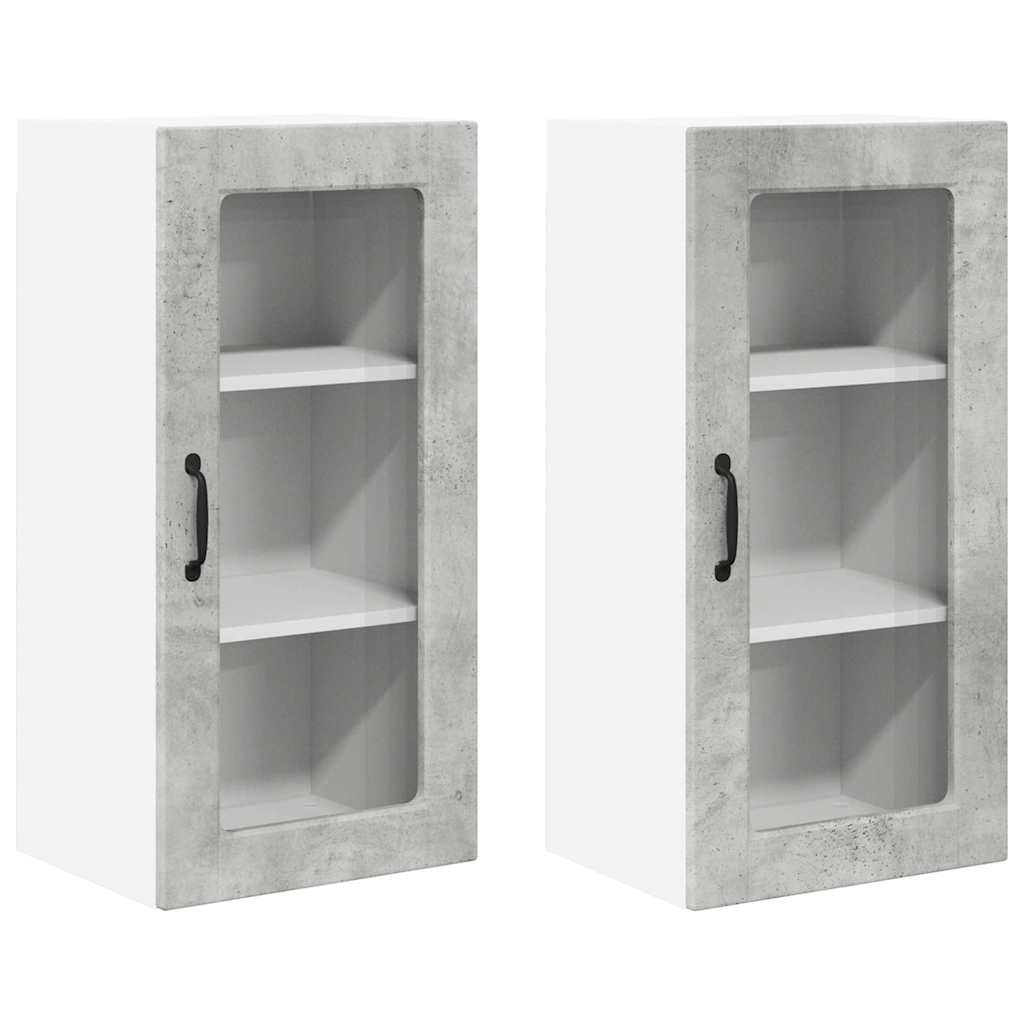 Dulap suspendat de bucatarie cu raft 2 pcs Gri din beton