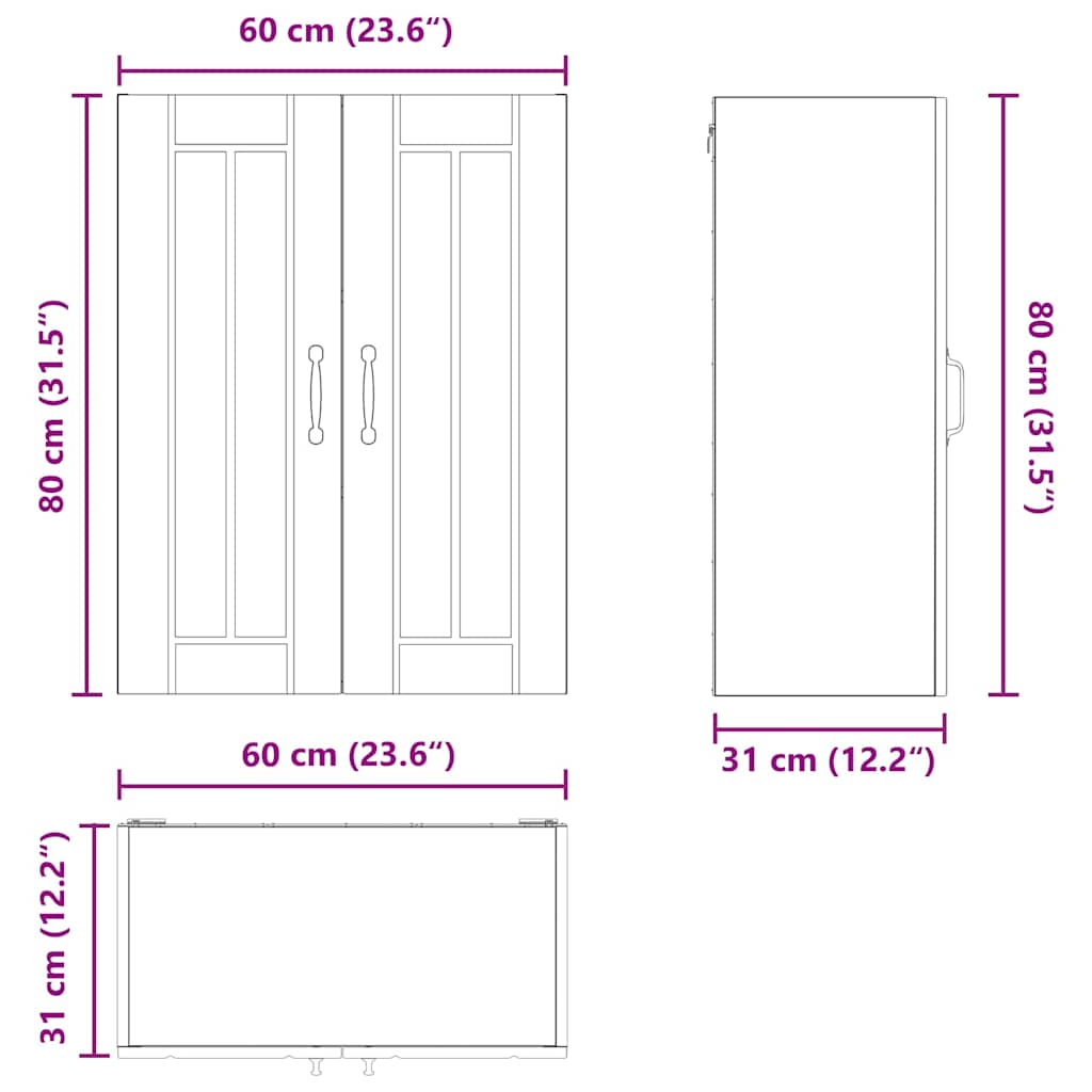Dulap suspendat de bucatarie Stejar fumuriu 60 x 31 x 80 cm — imaginea 12