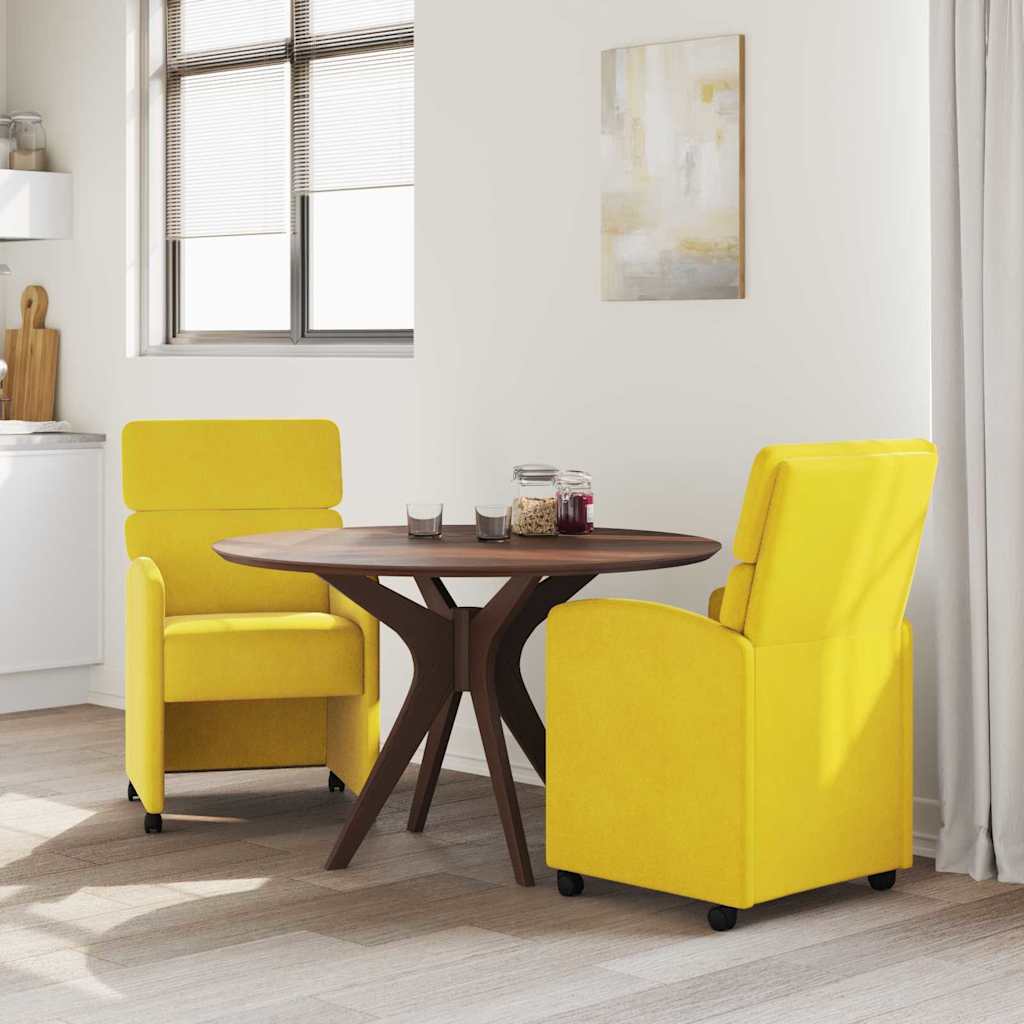 Scaune de dining cu roti 2 pcs Galben 58 x 65 x 98 cm Catifea — imaginea 4