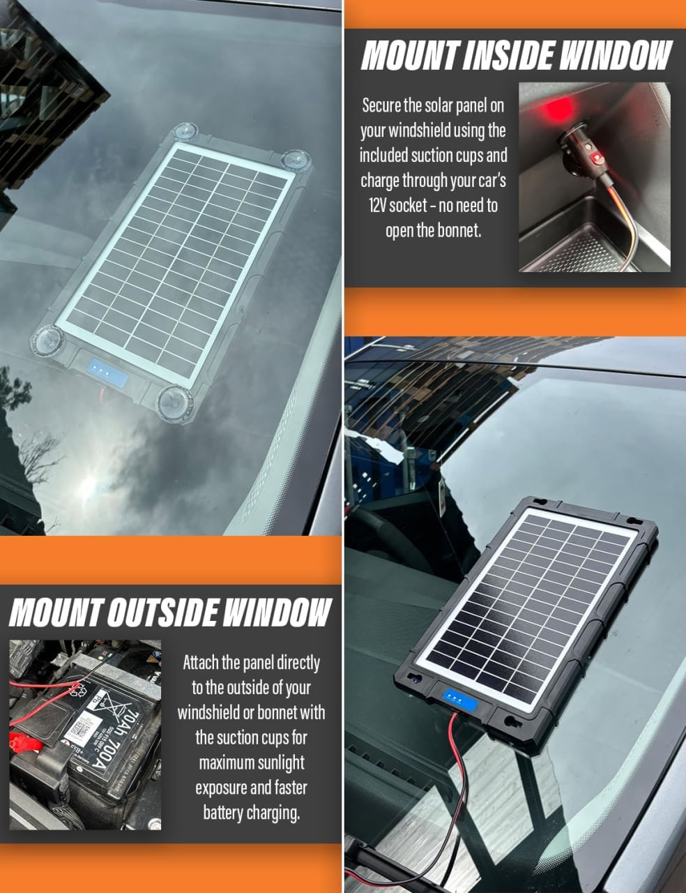 Incarcator solar auto Techstar 7.5W waterproof, pentru baterii 12V, panou portabil cu cleme crocodil, mufa bricheta