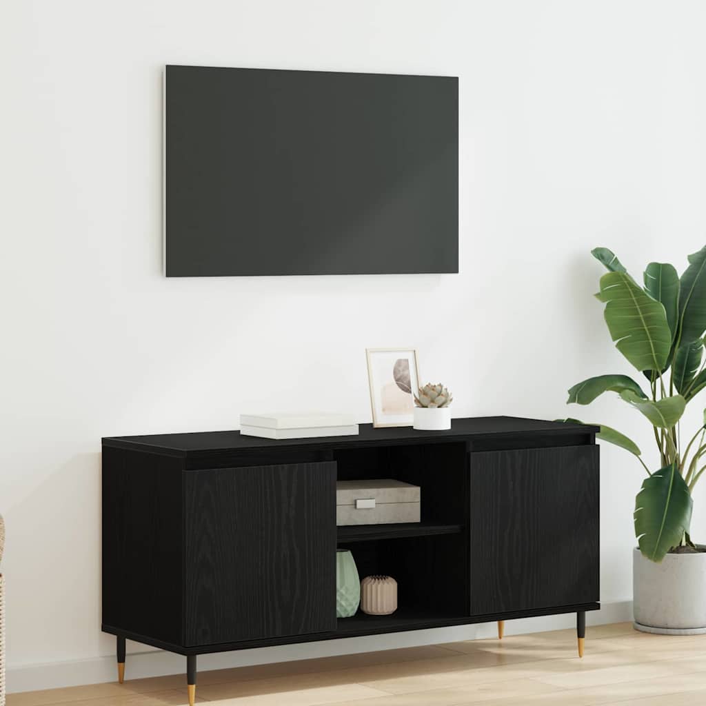 Cabinet TV Stejar Negru 104 x 35 x 50 cm Lemn compozit — imaginea 2
