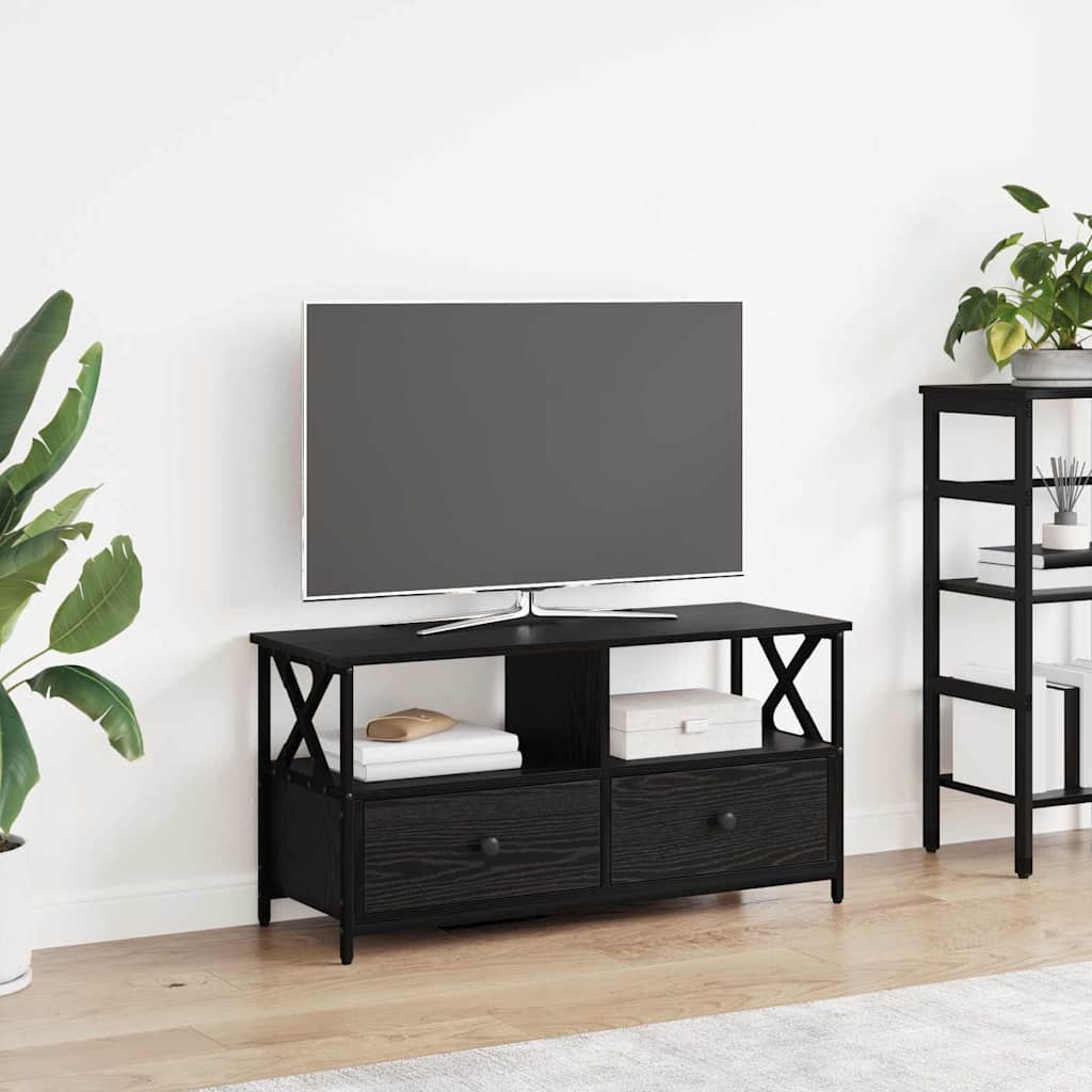 Cabinet TV Stejar Negru 90 x 33 x 45 cm Lemn ingineresc si otel — imaginea 2