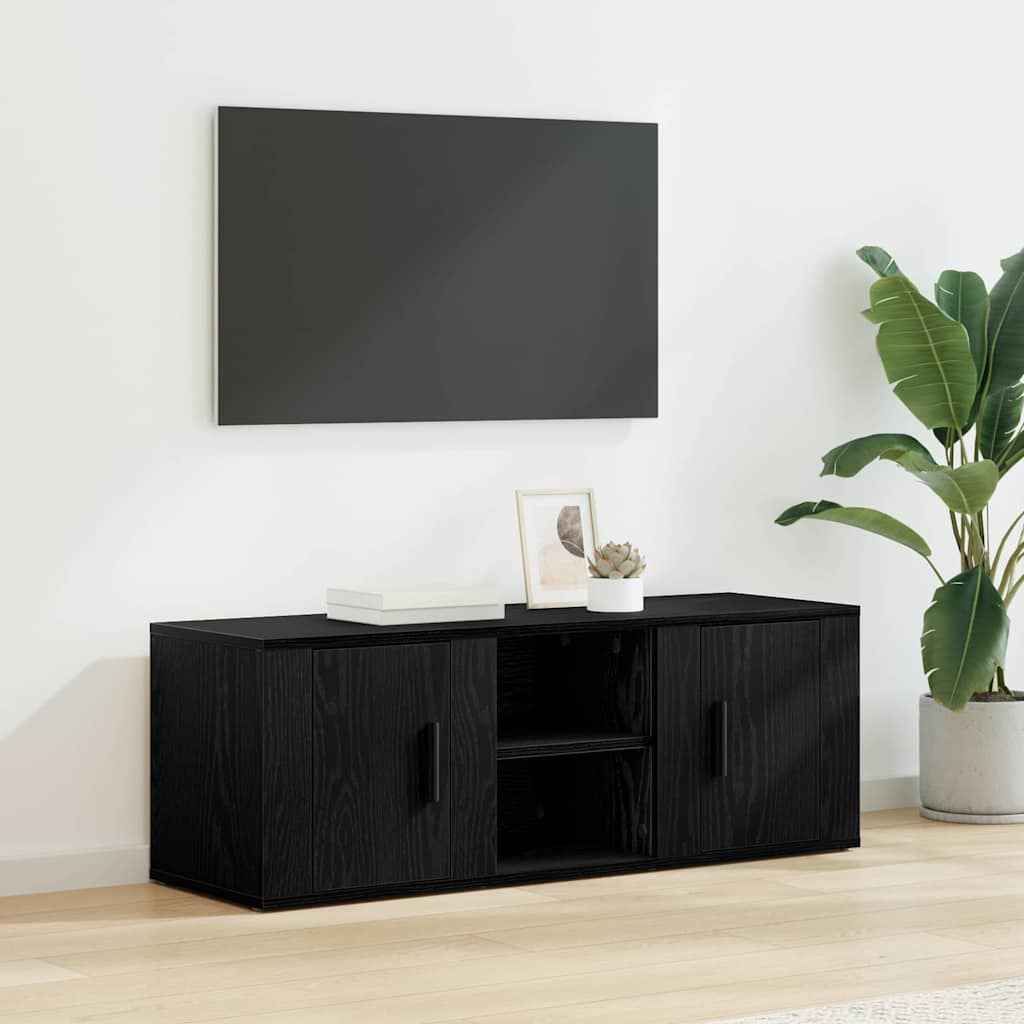 Cabinet TV Stejar Negru 100 x 31,5 x 35 cm Lemn compozit — imaginea 2