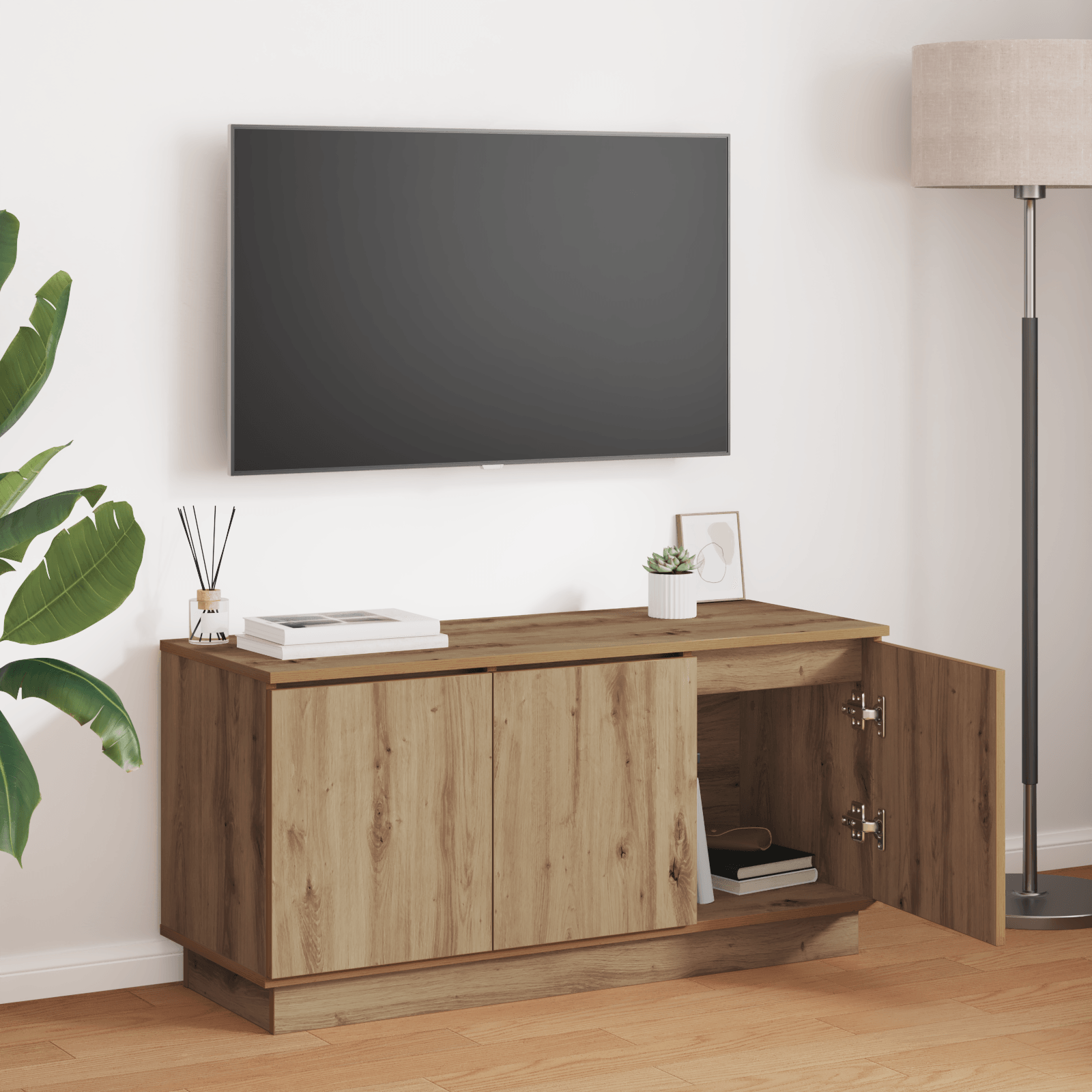 Cabinet TV Stejar Artisanal 100x38x49 cm Lemn Prelucrat — imaginea 2