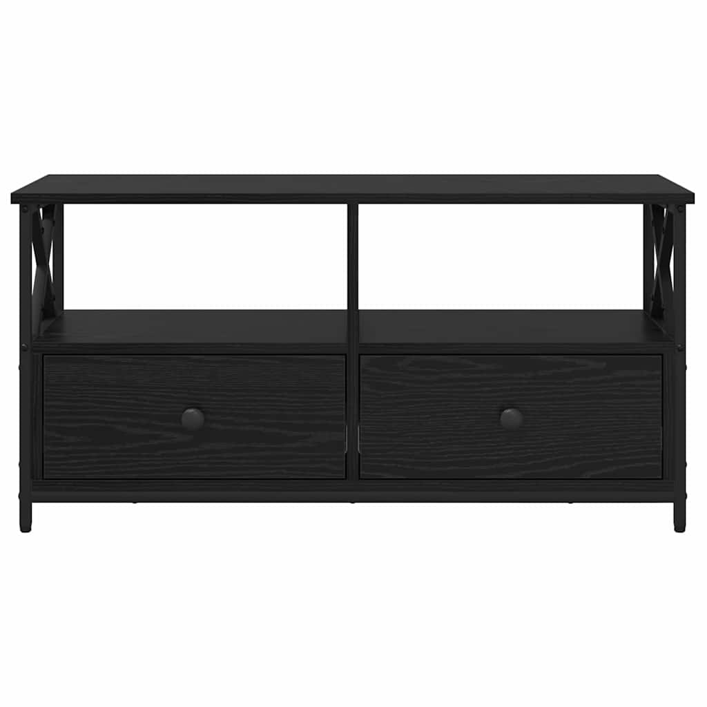 Cabinet TV Stejar Negru 90 x 33 x 45 cm Lemn ingineresc si otel — imaginea 6