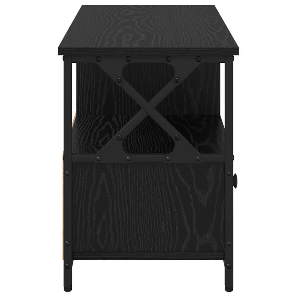 Cabinet TV Stejar Negru 90 x 33 x 45 cm Lemn ingineresc si otel — imaginea 7