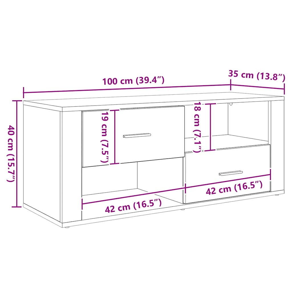 Cabinet TV Stejar Negru 100 x 35 x 40 cm Lemn compozit — imaginea 11