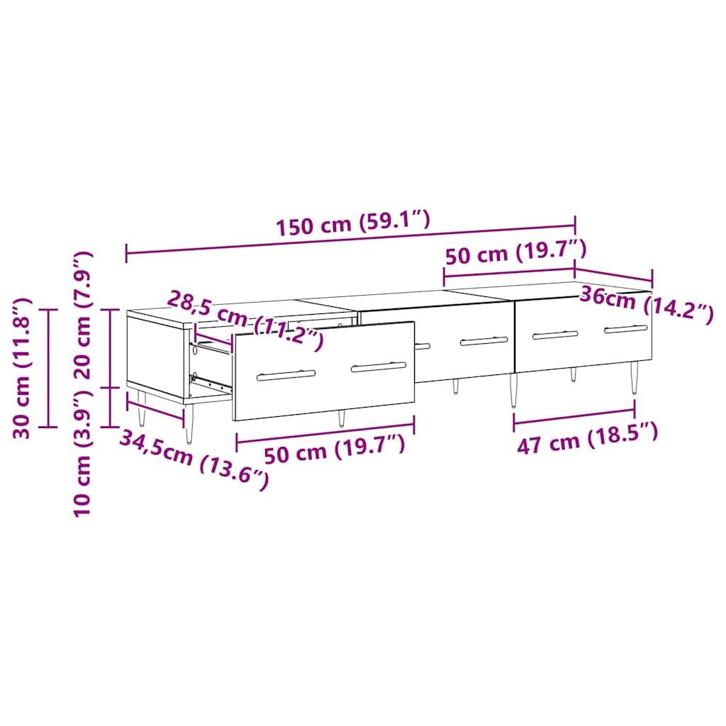 Cabinet TV Stejar Negru 150 x 36 x 30 cm Lemn compozit — imaginea 12