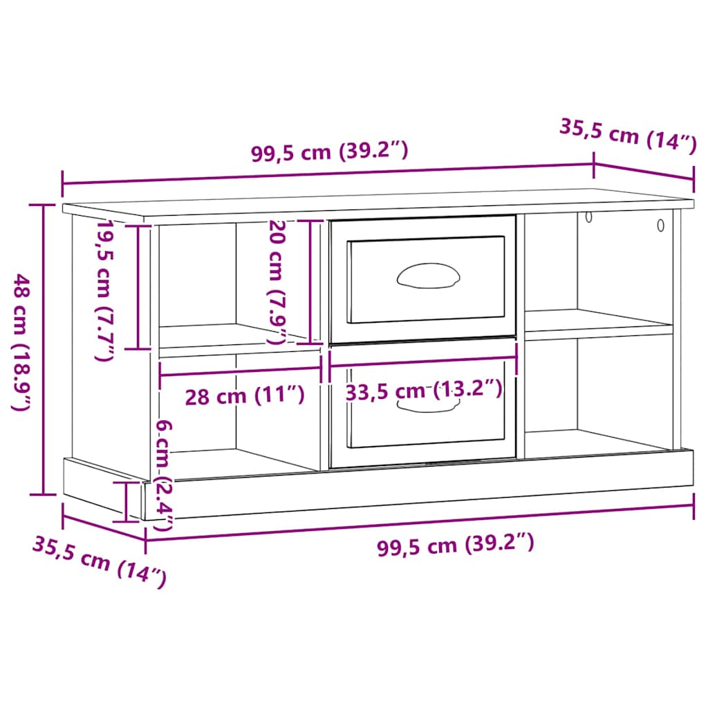 Cabinet TV Stejar Negru 99,5 x 35,5 x 48 cm Lemn compozit — imaginea 11