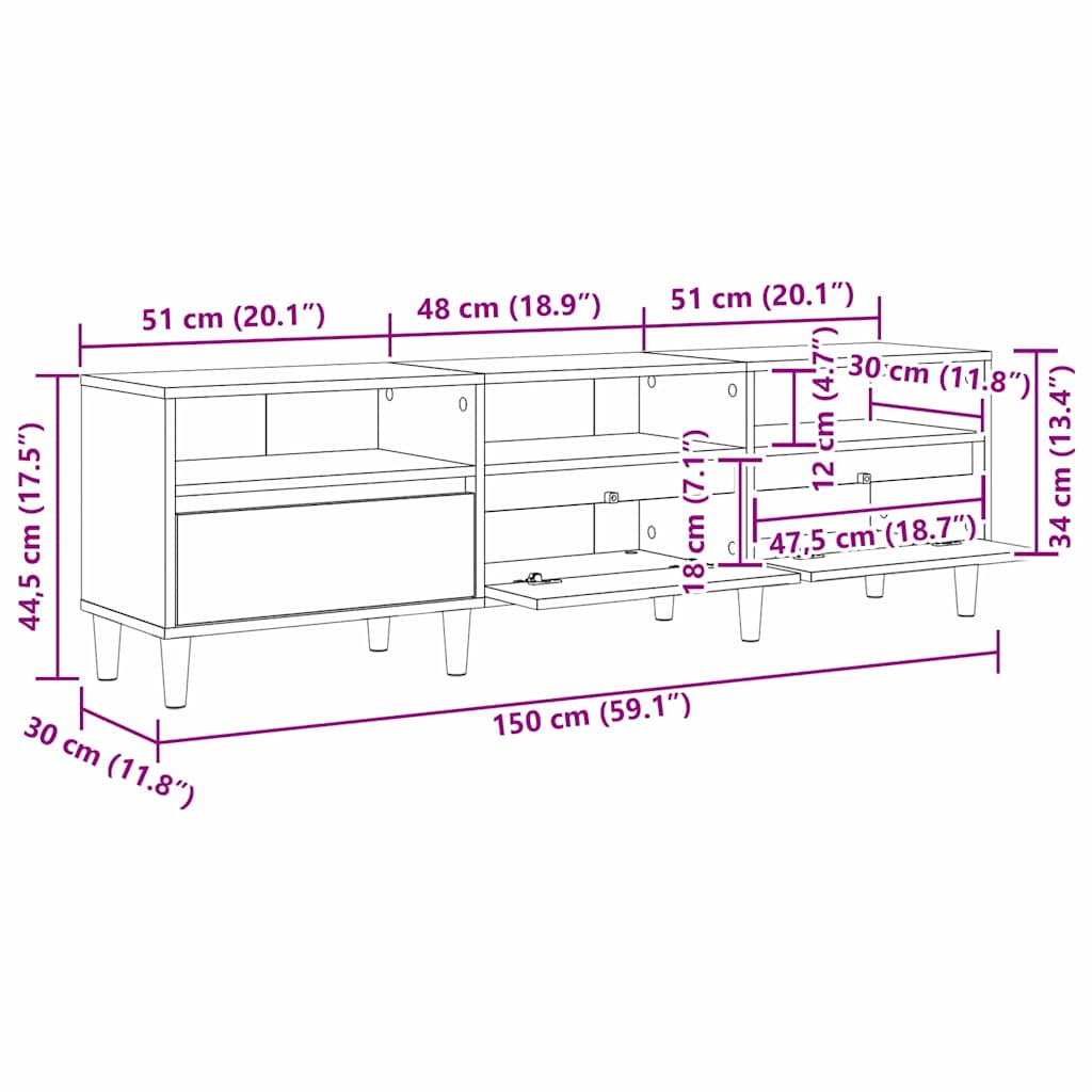 Cabinet TV Stejar negru 150 x 30 x 45 cm Lemn compozit — imaginea 11