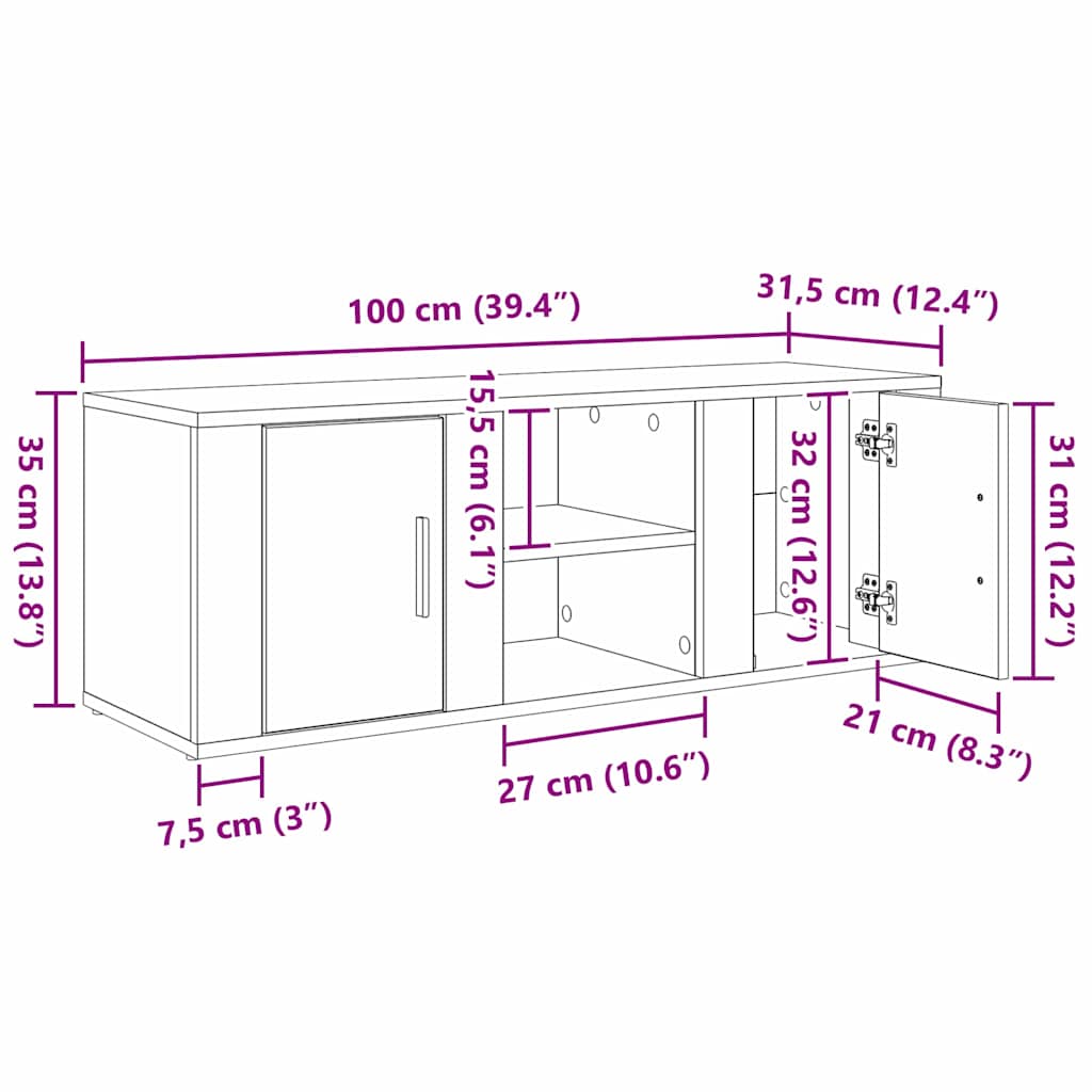 Cabinet TV Stejar Negru 100 x 31,5 x 35 cm Lemn compozit — imaginea 11