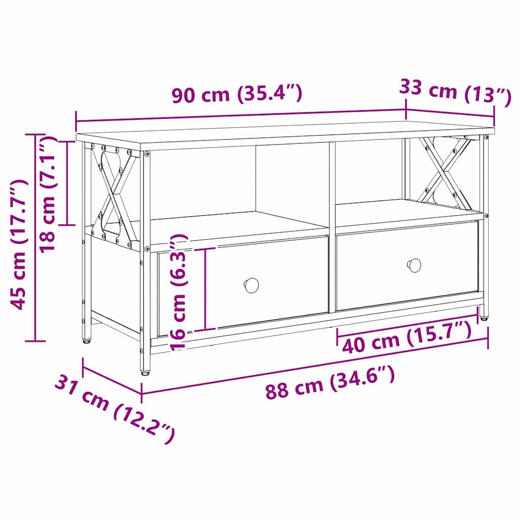 Cabinet TV Stejar Negru 90 x 33 x 45 cm Lemn ingineresc si otel — imaginea 11