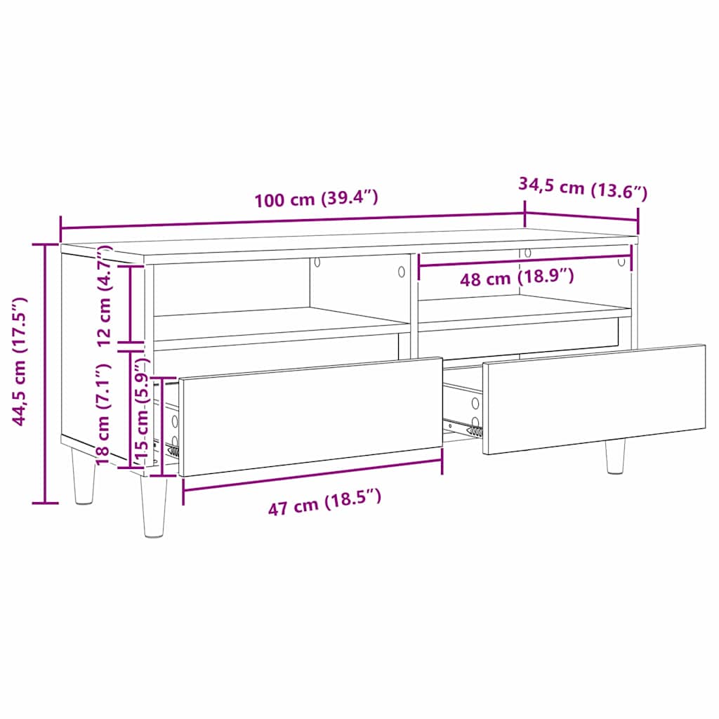Cabinet TV Stejar Artizanal 100 x 34,5 x 44,5 cm Lemn compozit — imaginea 12