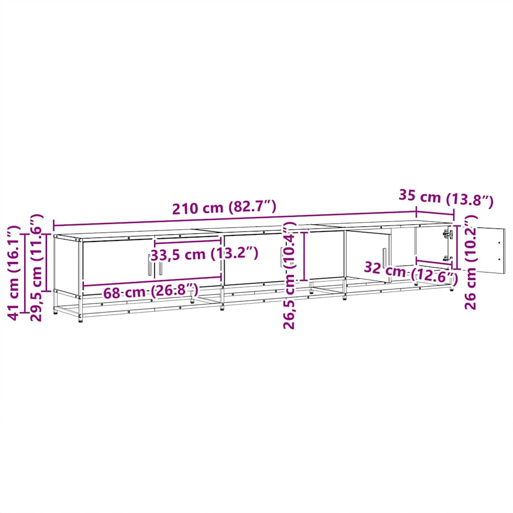 Cabinet TV Stejar negru 210 x 35 x 41 cm Lemn compozit — imaginea 11