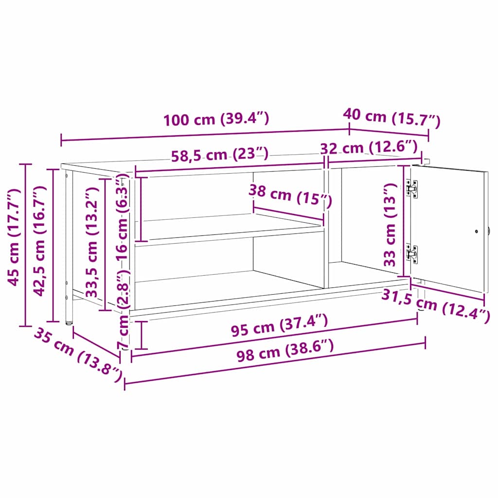 Cabinet TV stejar artizanal 100 x 40 x 45 cm Lemn compozit — imaginea 12