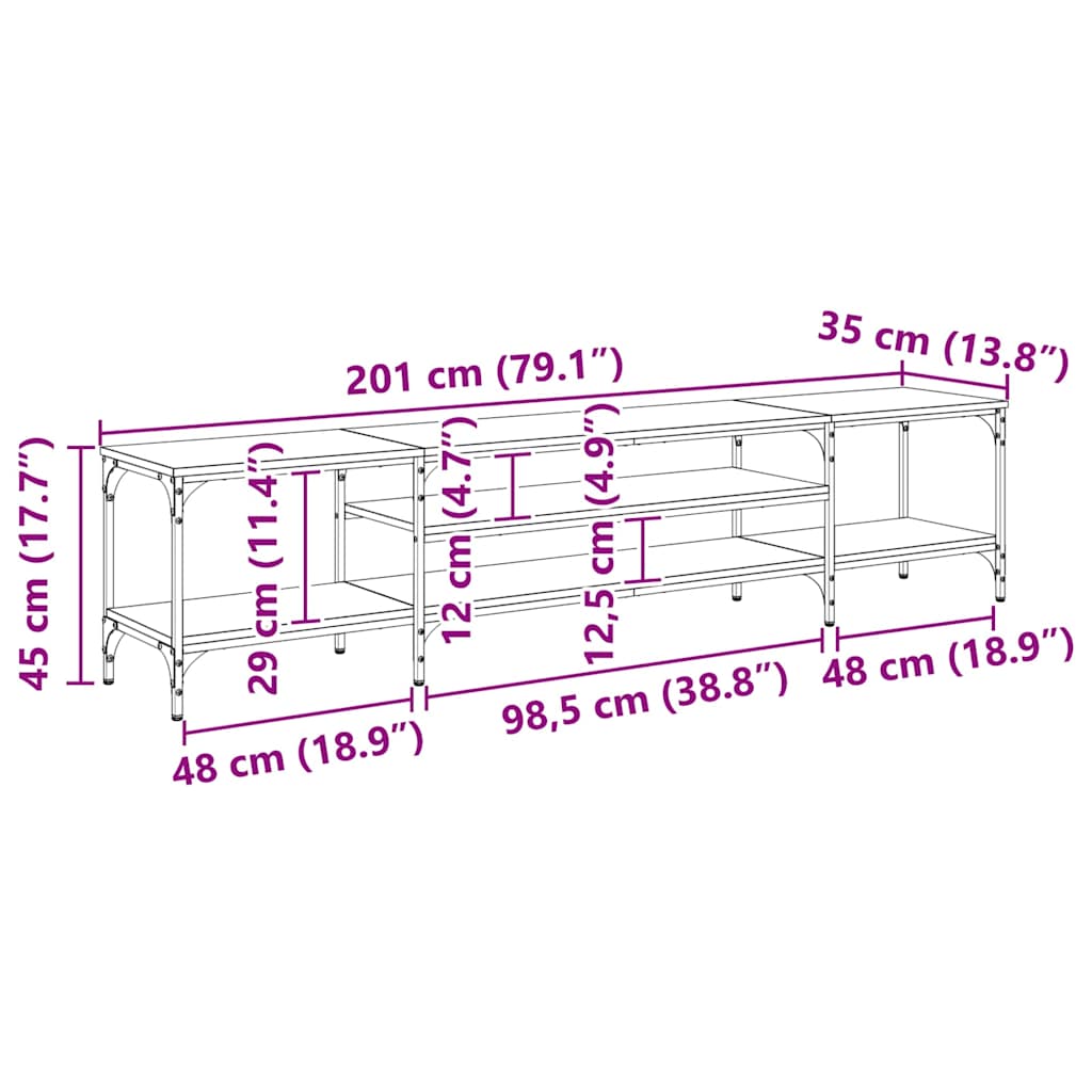 Cabinet TV Stejar Negru 201 x 35 x 45 cm — imaginea 11