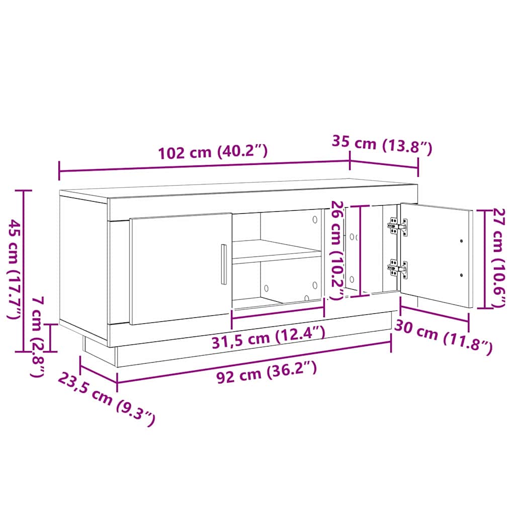 Cabinet TV Stejar Artizanal 102 x 35 x 45 cm Lemn compozit — imaginea 11
