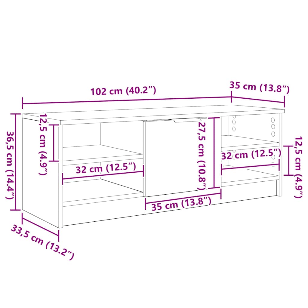 Cabinet TV Stejar Artizanal 102 x 35 x 36,5 cm Lemn compozit — imaginea 12