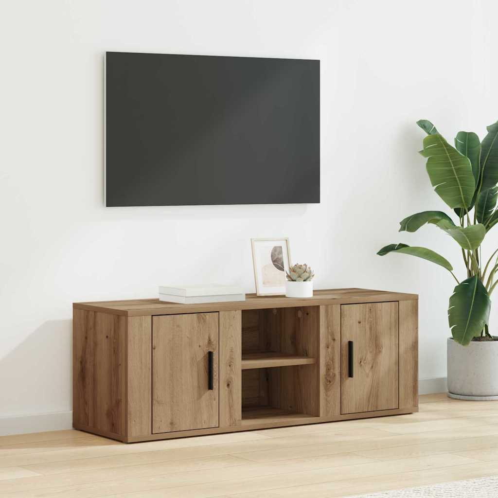 Cabinet TV Stejar Artizanal 100 x 31,5 x 35 cm Lemn compozit — imaginea 2