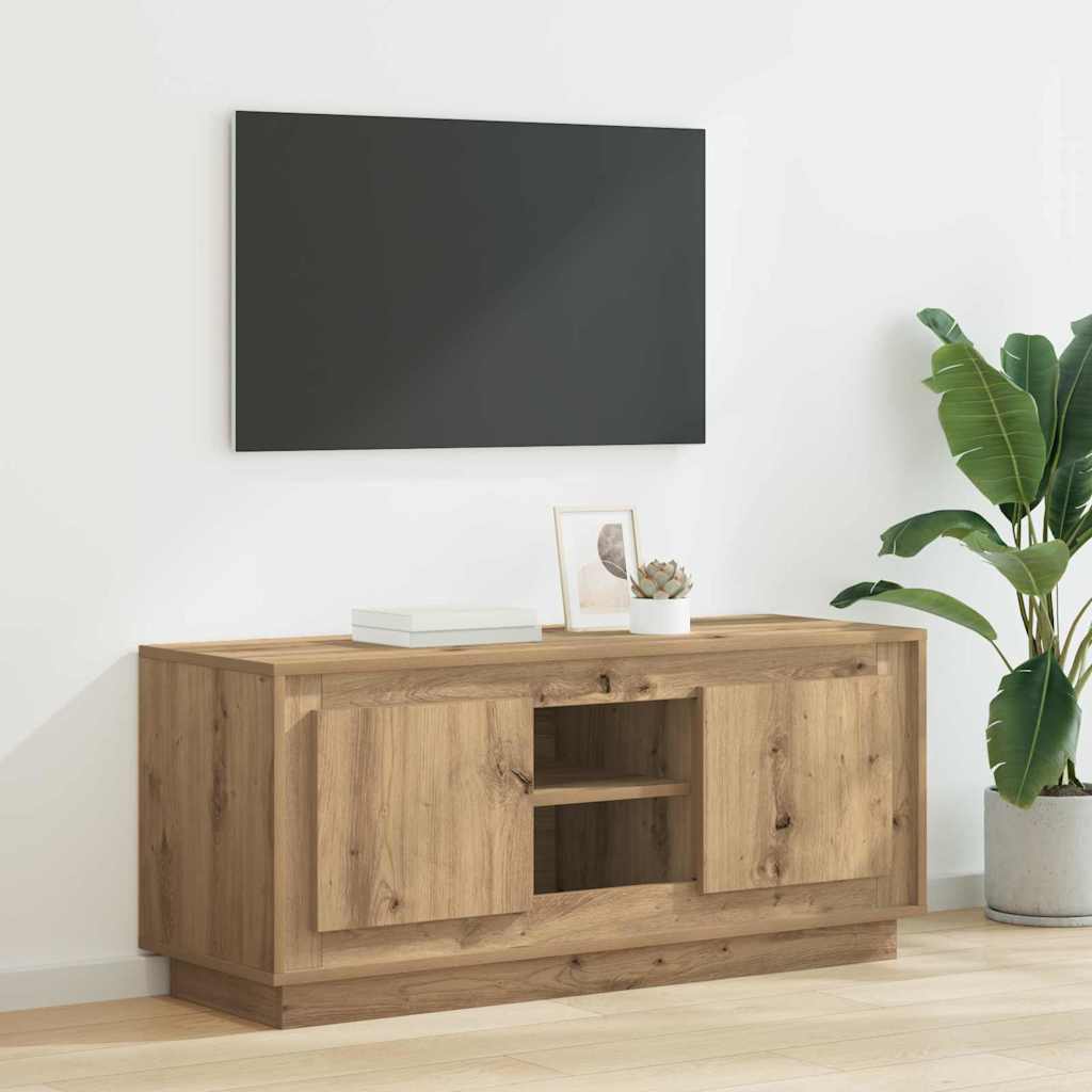 Cabinet TV Stejar Artizanal 102 x 35 x 45 cm Lemn compozit — imaginea 2