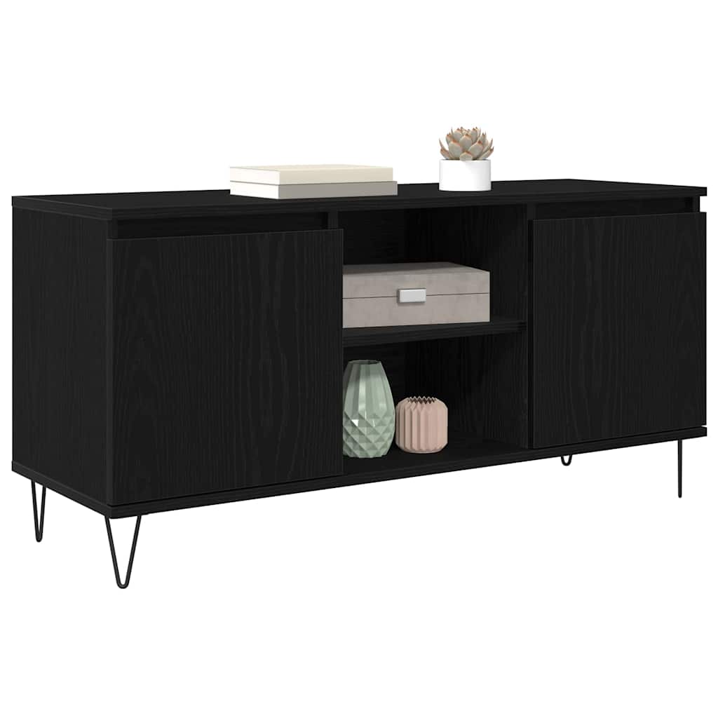 Cabinet TV Stejar Negru 104 x 35 x 50 cm Lemn compozit — imaginea 4