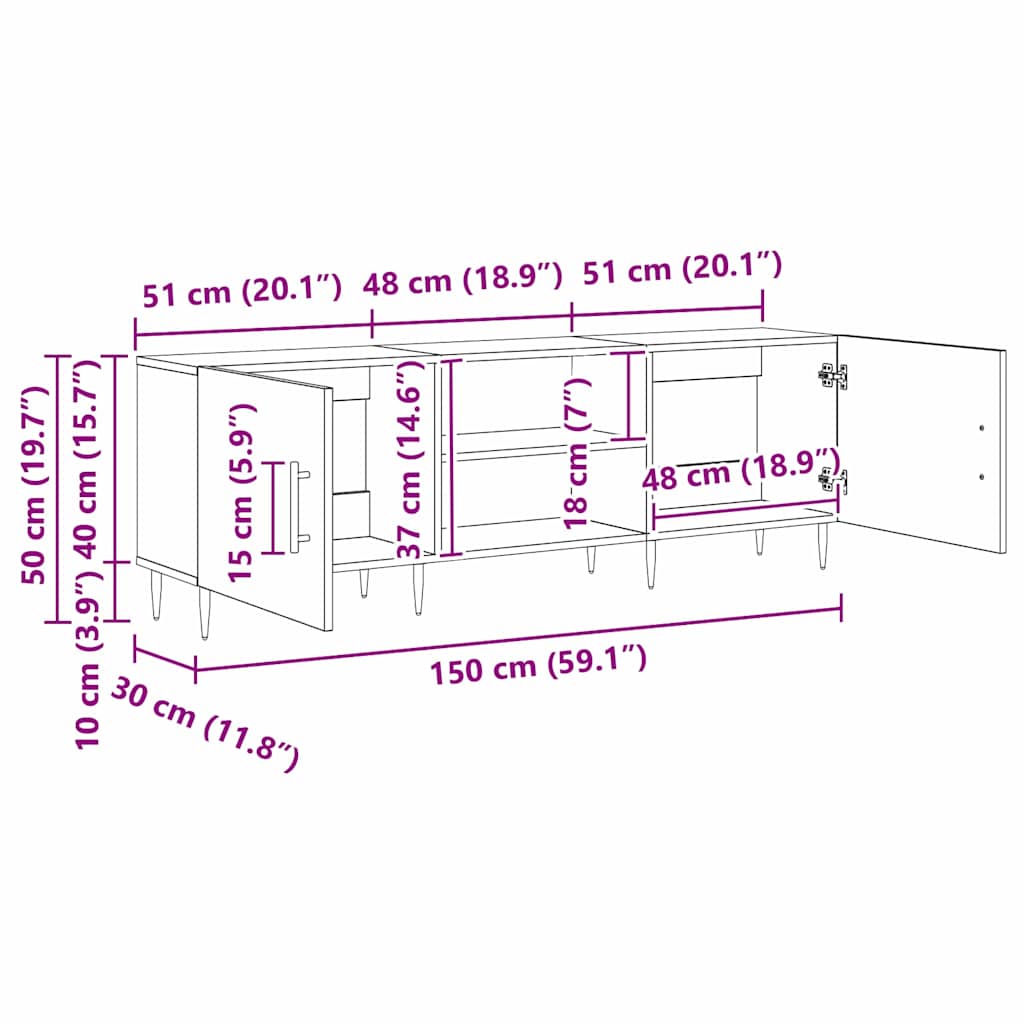 Cabinet TV stejar artizanal 150 x 30 x 50 cm Lemn compozit — imaginea 11