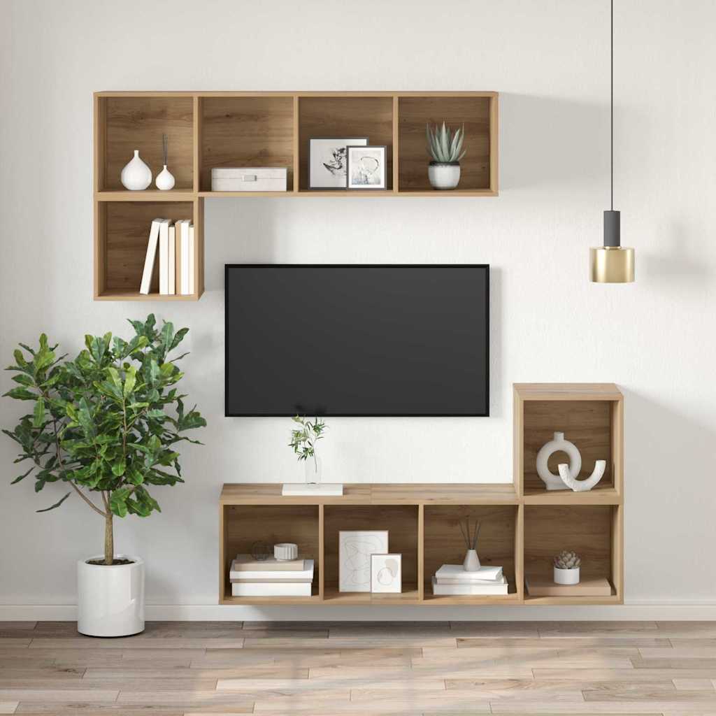 Cabinet TV stejar artizanal 37 x 37 x 107 cm Lemn compozit — imaginea 7