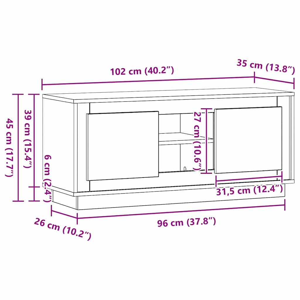 Cabinet TV Stejar Negru 102 x 35 x 45 cm Lemn compozit — imaginea 11