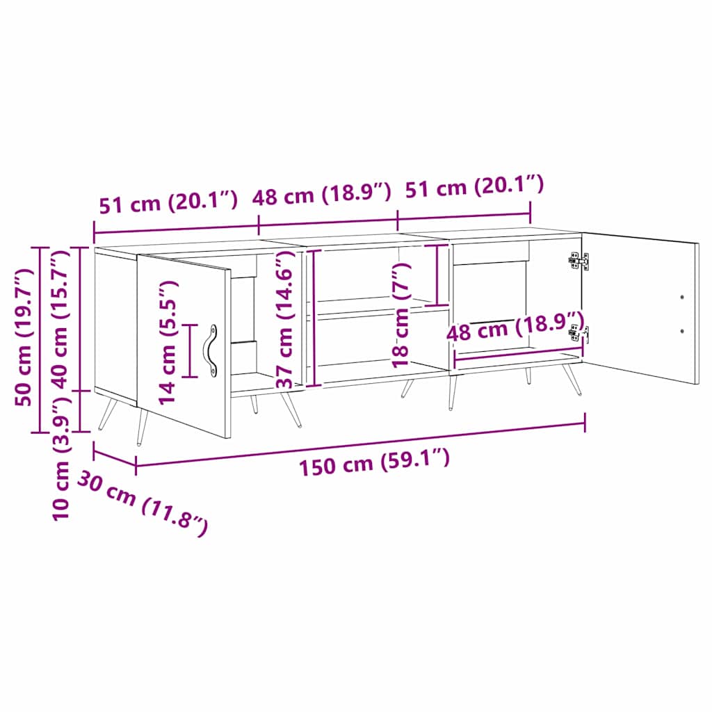 Cabinet TV stejar artizanal 150 x 30 x 50 cm Lemn compozit — imaginea 11