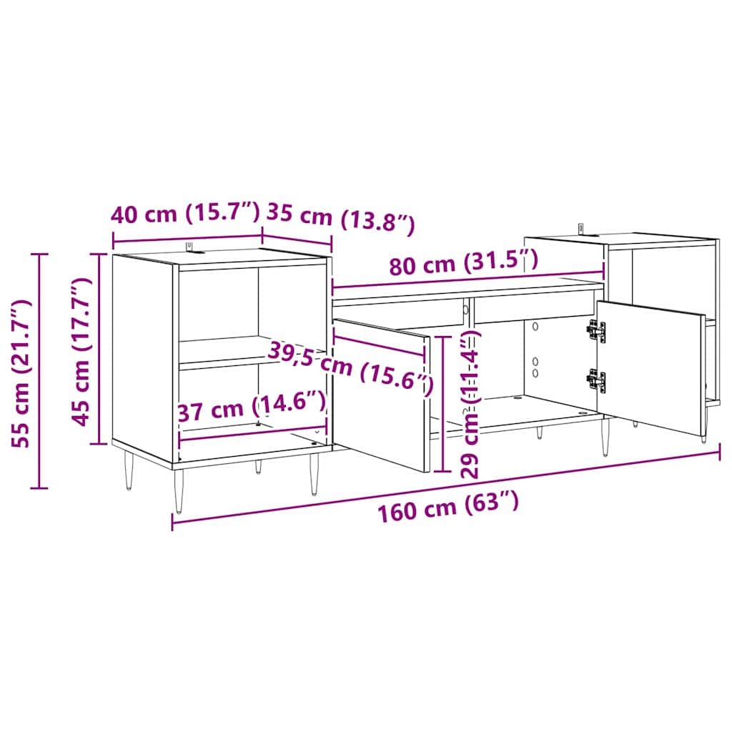 Cabinet TV Stejar Artizanal 160 x 35 x 55 cm Lemn compozit — imaginea 11