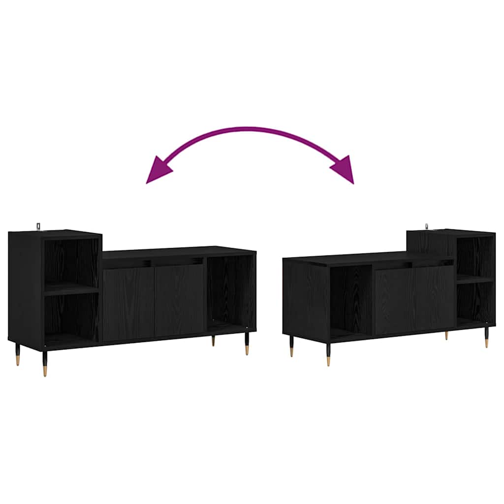 Cabinet TV Stejar Negru 100 x 35 x 55 cm Lemn compozit — imaginea 11