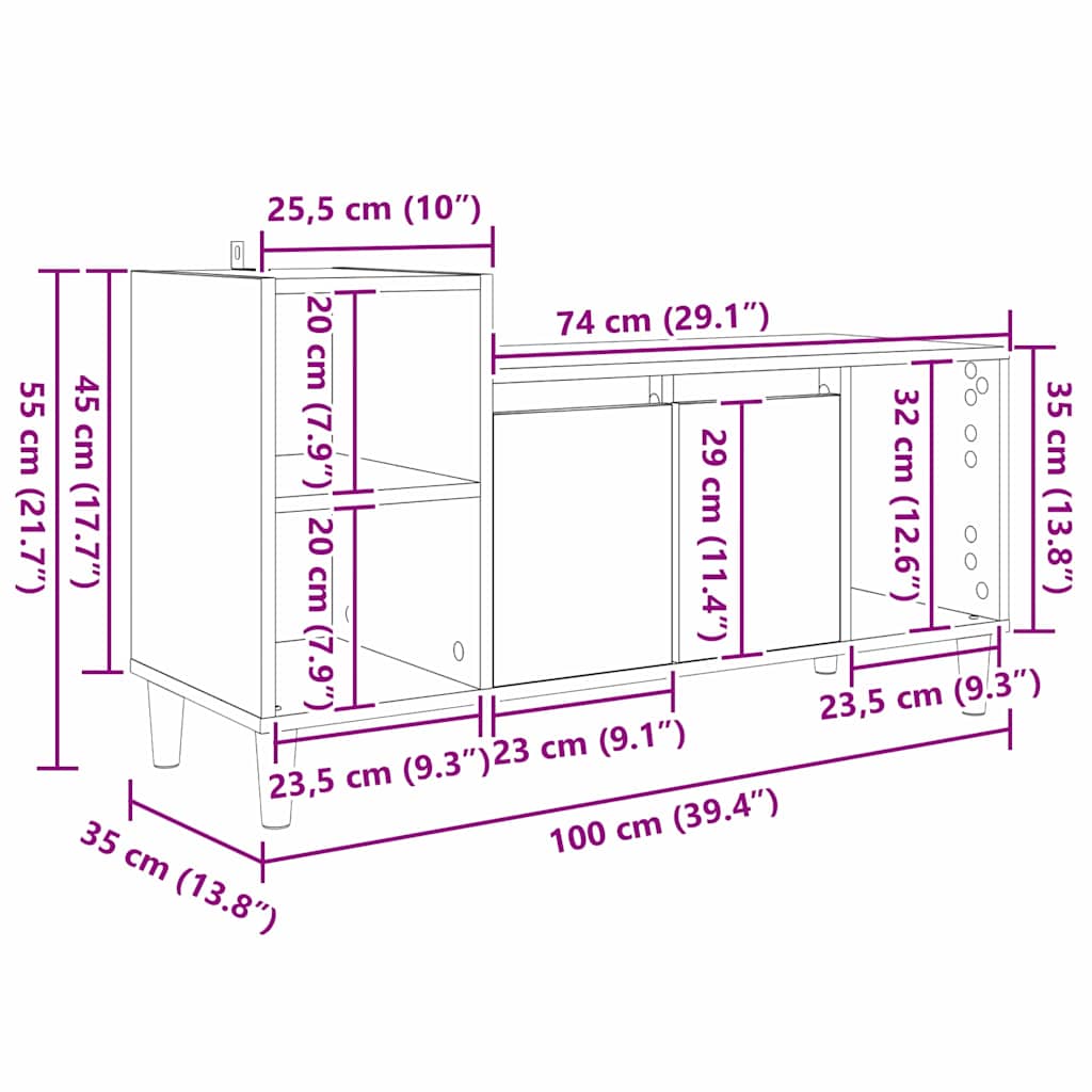 Cabinet TV Stejar Artizanal 100 x 35 x 55 cm Lemn compozit — imaginea 13